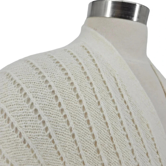 Lou & Grey Cardigan Sweater Ivory Wool Long Sleeve Open Knit - Picture 3 of 7